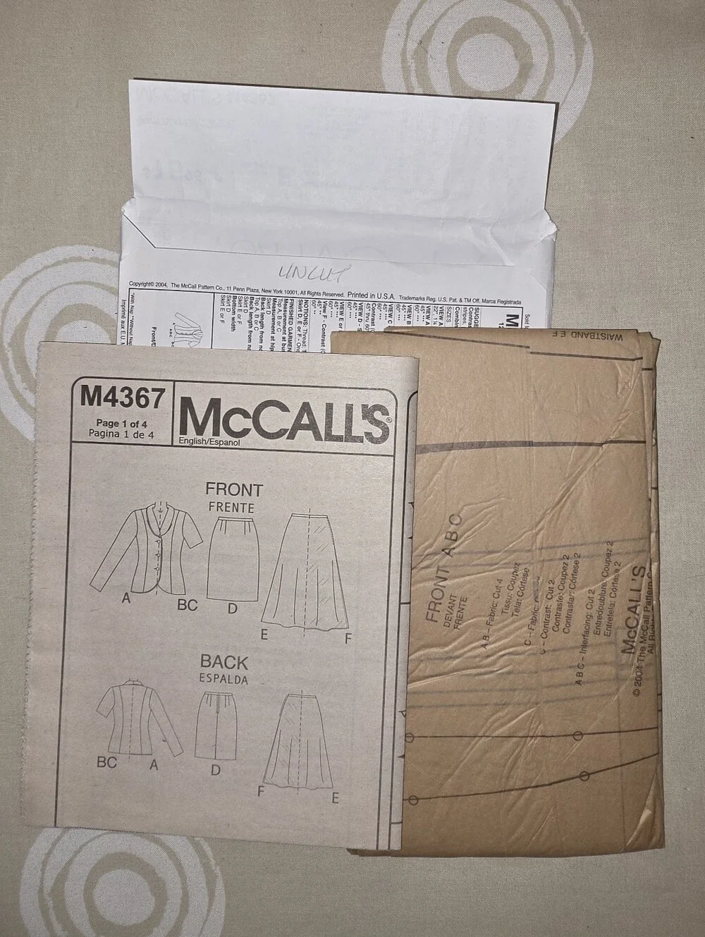Sewing Pattern #M4367 Tops & Skirts Multicolor Size 10-16